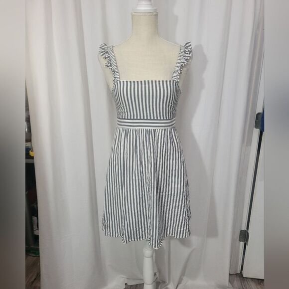Madewell Striped Ruffle-Strap Empire Dress sz 00 - Picture 6 of 12